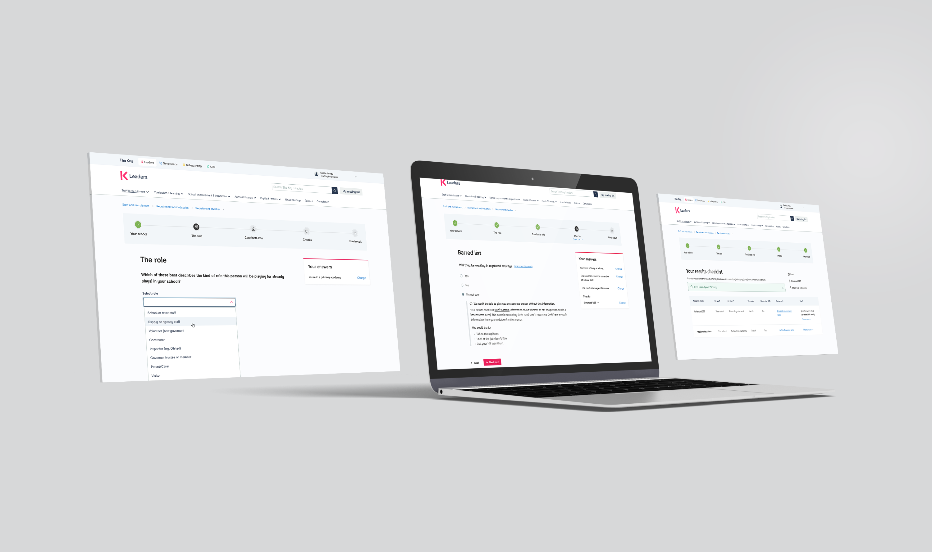 Recruitment checker tool for staff in schools