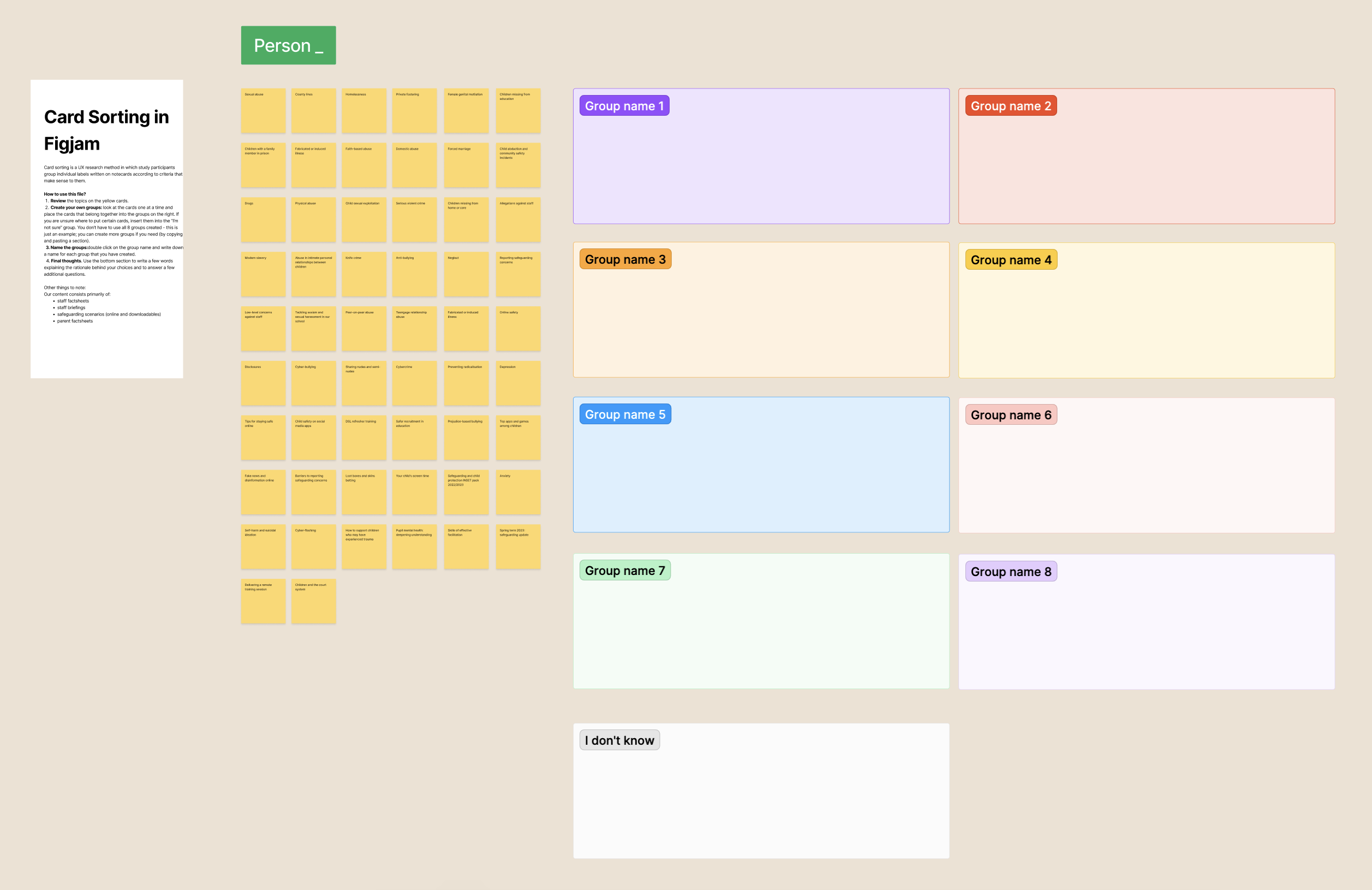 Card sort exercise template